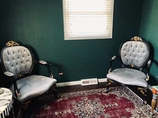 Vintage Style French Accent Chair Grey Velvet Black Beech Wood Baroque Rococo