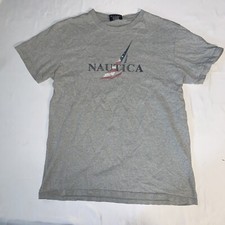 Vintage Gray Nautica Logo T Shirt Big Small 100% Cotton USA made See measurents