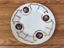 White Plate With Gold Edging And Leaf Pattern With Multicoloured Rose Pictures 