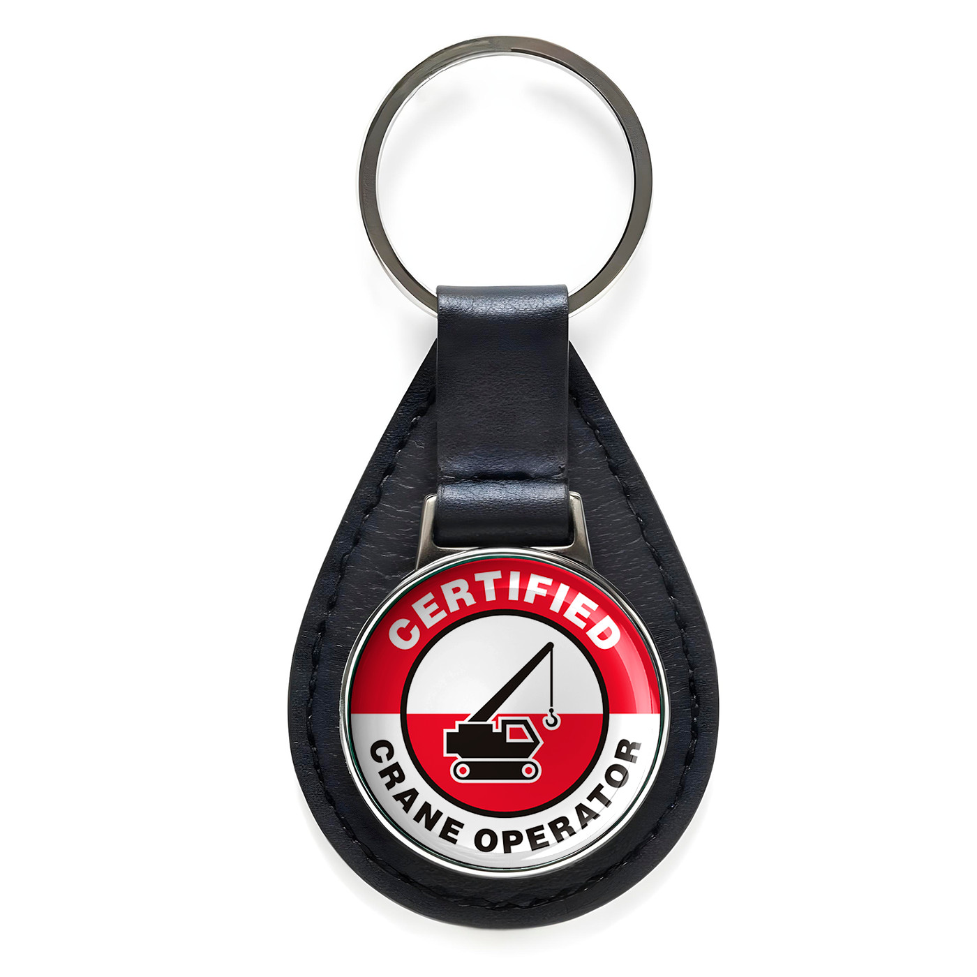 Certified Crane Operator Black Leather Keychain Silver Keyring Military Gift