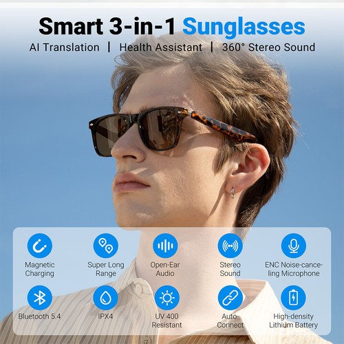 Smart Bluetooth Sunglasses Polarized Lens Music Call Headset Unisex Gift Set 2PK - Picture 3 of 21