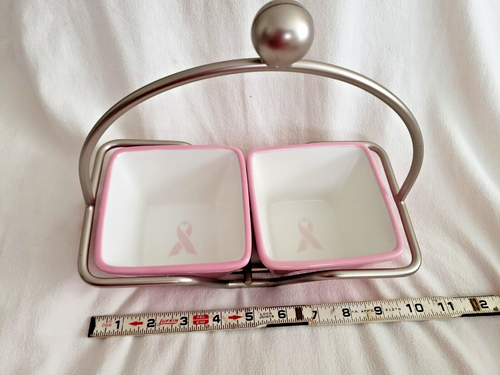 Pampered Chef Whip Cancer Caddy 2 Pink Dishes Server Breast Cancer Ribbon - Picture 18 of 20