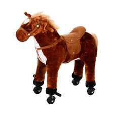 Kids Toddler Ride On Plush Horse Wheels Rocking Toy Interactive Realistic Sounds