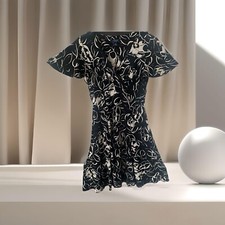 Pre Owned Women’s Chaps Black White Floral Dress Sz PS Classic Style Comfort