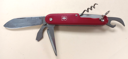 NICE Vintage Red Colonial Knife Multi-Tool Utility 5 Attachments