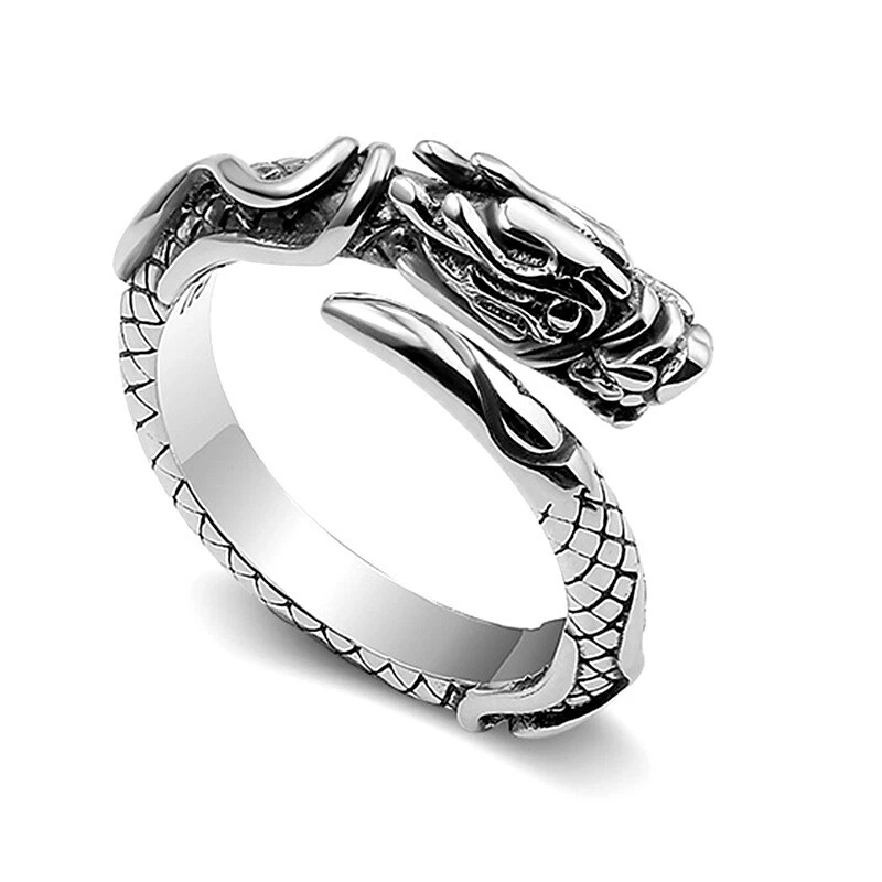 Retro Silver Color Male Domineering Dragon Ring Adjustable open ring for Men - Image 2 of 4