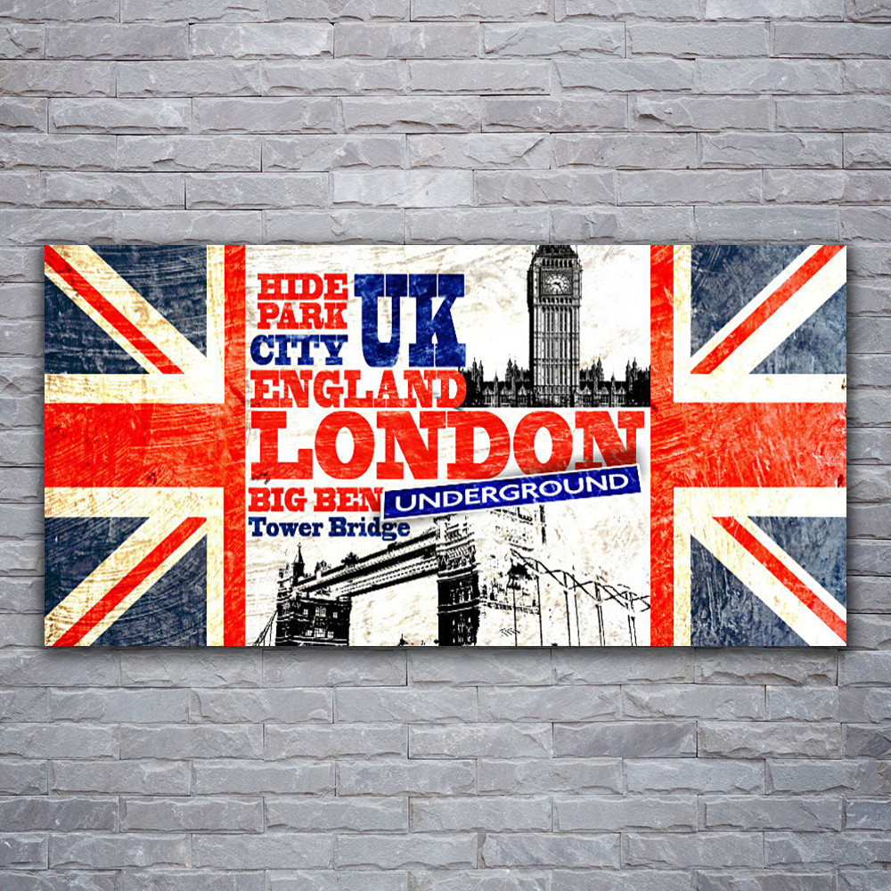 Tableau sur verre pour grand mur vide image drapeau anglais Tulup 120x60