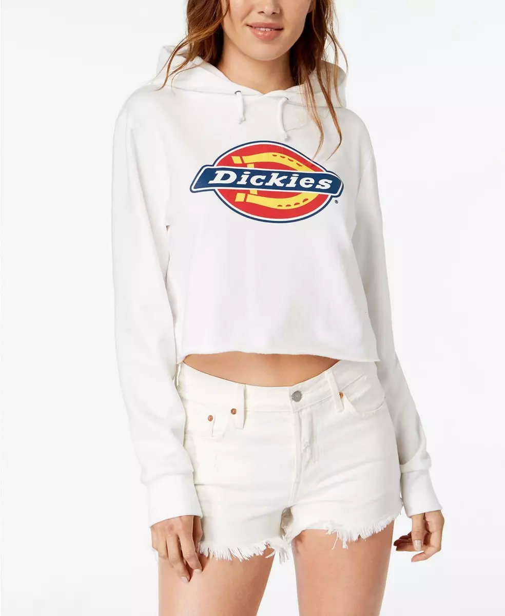 Dickies Girl Juniors Cropped Fleece Hoodie White Small