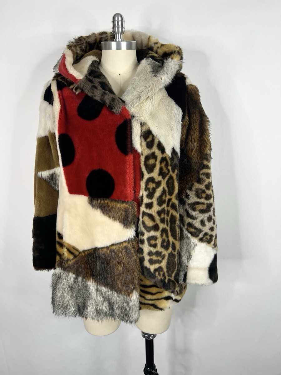 Vtg Moschino 80s Fur For Fun Patchwork Faux Fur Coat L | eBay
