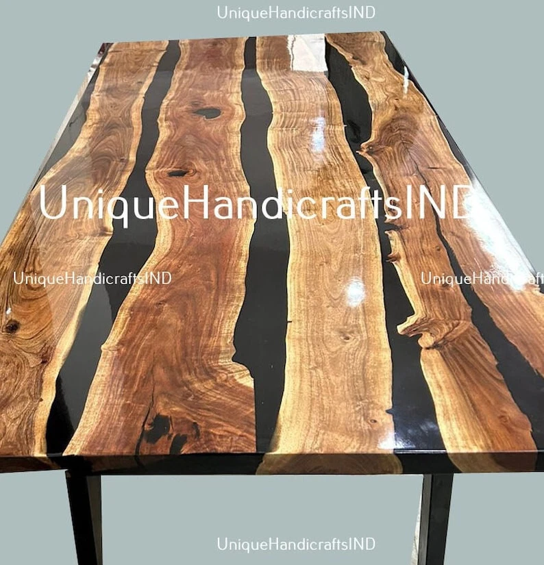 Black Epoxy Table, dining, Acacia Wooden Epoxy Resin Dining Table, Coffee Table - Image 4 of 4