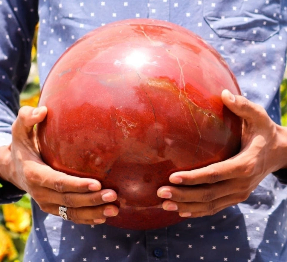 Sphère de jaspe rouge personnalisée grande boule de cristal chakra pierre de ... - Photo 3/4