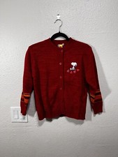 Peanuts Snoopy Girls Cardigan Button Up Sweater Size 140 Medium Red VTG