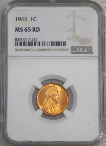 1944 P Lincoln Cent NGC MS65RD Bright Red with Superb Luster, PQ #U485S
