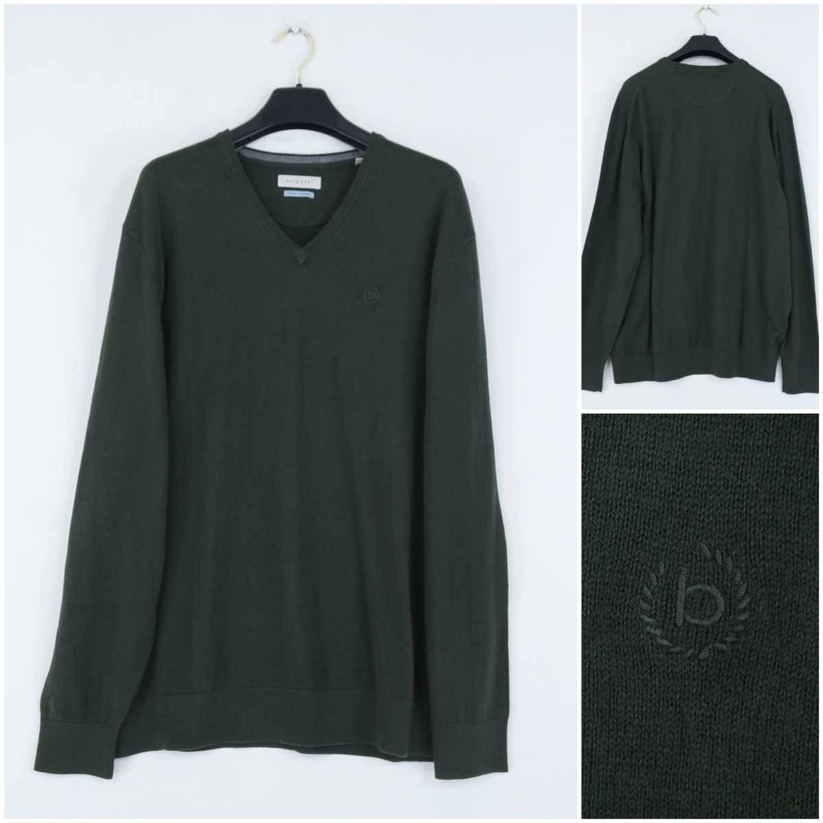 Mens BUGATTI Green Jumper XL Size Cotton Cashmere Sweater Pullover