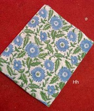 Indian Handmade Blue Hand Block Print Running Cotton Voile Fabric By The Yard