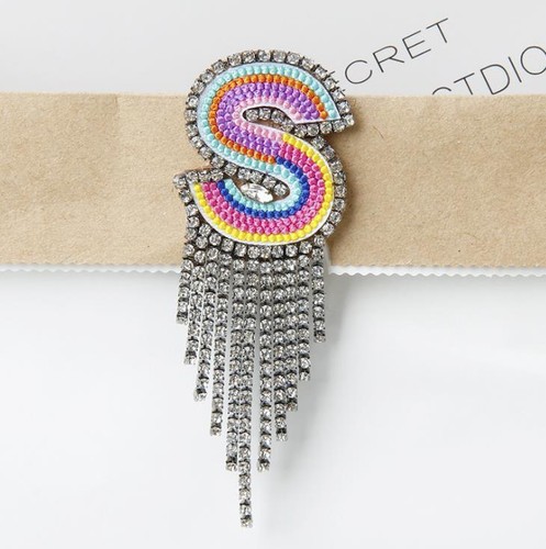 Initial Brooch Patch Applique A-Z Letter Embroidered Beaded Tassel Name Patches - Picture 10 of 11