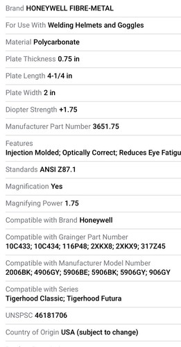 Placa lupa de policarbonato de fibra metálica Honeywell 3651,75 para casco de soldadura - Imagen 4 de 4