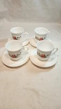Arcopal France Provincial Tea Cups Saucers Milk Glass Vintage Floral Cottage