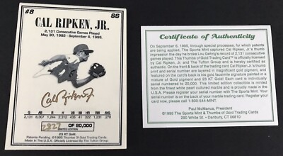 Cal Ripken Jr 23 K Gold Thumb Press Print Baseball Card September