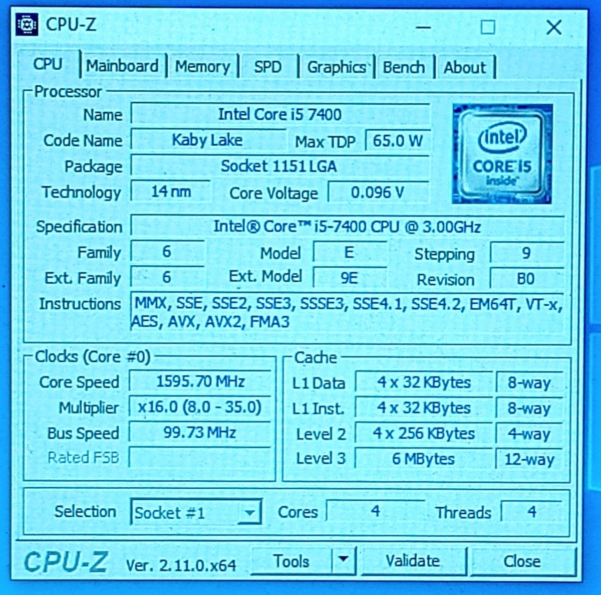 SR32W Intel Core i5-7400 3.0GHz Quad Core LGA 1151 CPU Processor