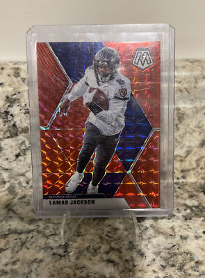 2020 Mosaic Lamar Jackson Red Mosaic Prizm Refractor SP #19 Baltimore Ravens MVP