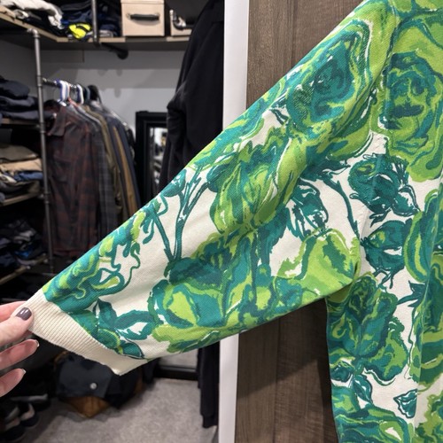 Bob Mackie Wearable Art 3X Cardigan Sweater Green White Floral 3/4 Sleeves - Picture 6 of 11