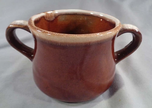 Vintage McCoy Pottery Soup Chili Bowl Cup Mug Brown Drip Glaze Double Handled