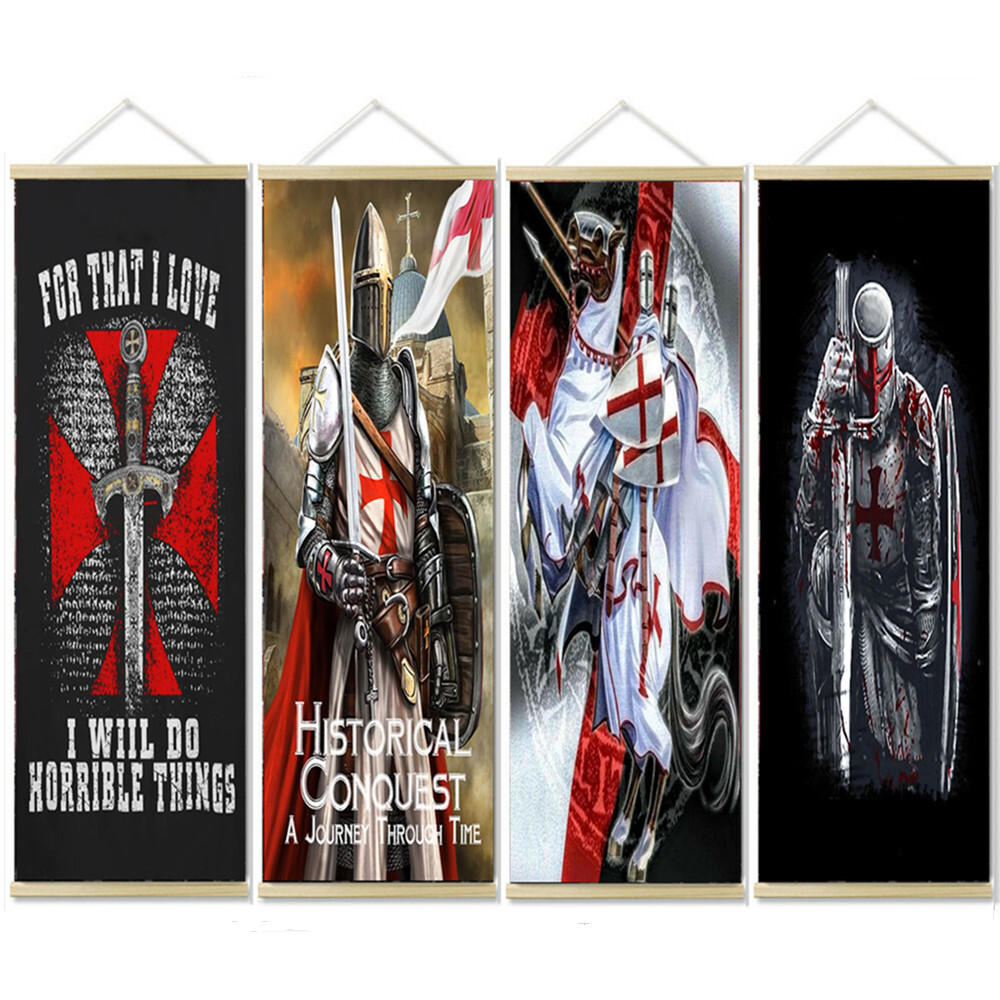 4PCS Knights Templar Scroll Painting Crusader Artwork Poster Wall Hanging Banner-image