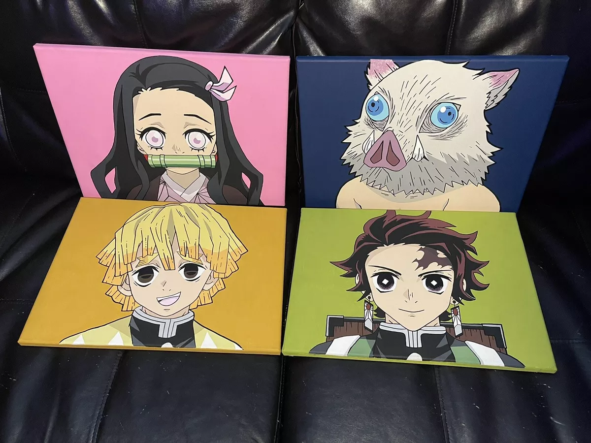 Tanjiro, Nezuko, Zenitsu & Inosuke  Anime canvas art, Anime drawings,  Anime canvas