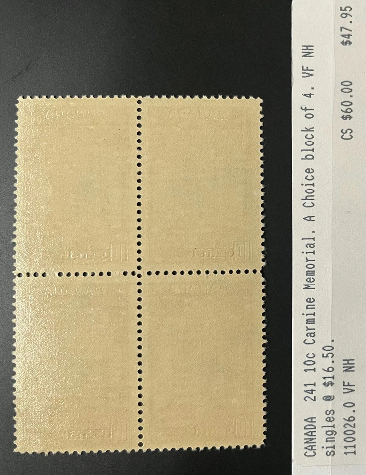 *ELECCIÓN* Canada Scott 241 COMO NUEVO NH VF BLOQUE de 4- Cat $96 (como singles) Foto 3 de 4