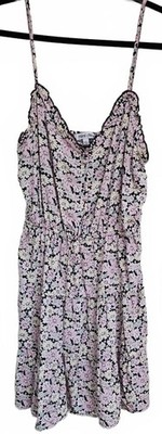 Mimi Chica Womens Dress Sleeveless Layered Tiered Floral Print Pink Smocked L