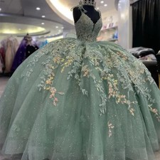 Quinceanera Dresses Ball Gown Applique Beading Bow Tull Party Birthday Vestidos