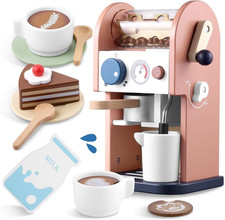 Wooden Coffee Maker Toy 14 Pcs Play Kitchen Accessories Toy Coffee Maker for Kid