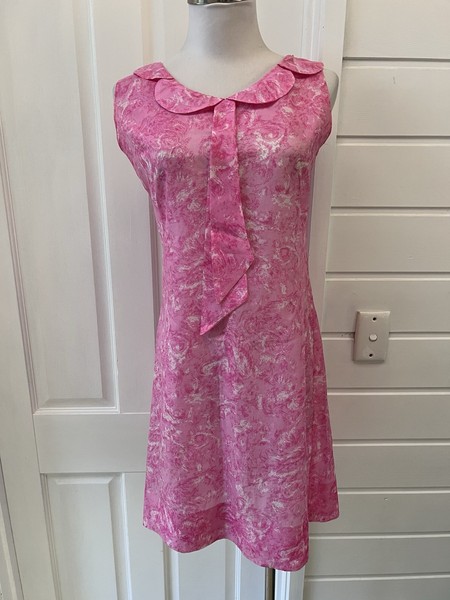 GEOFF BADE Vintage 60s 70s Collared Pink Mini Shift Dress - Size 8