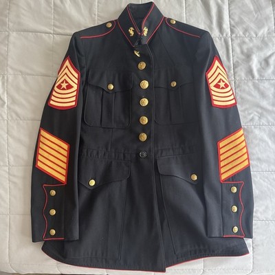 USMC US Marine Corps Dress Blues Jacket 38 R Sergeant Major
