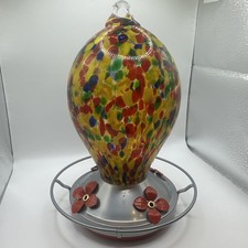 Blown Glass Hummingbird Feeder 9  Tall X 6 Wide On Base. TA519 