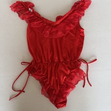 VTG 70  s JCPenney Lace Lingerie Bodysuit Size S Red Nylon Made in USA B6