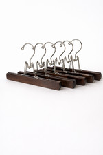 Vintage Wooden Clamp Hangers Lot of 9   Mid Century Wood Pants/Skirt Hangers Mix