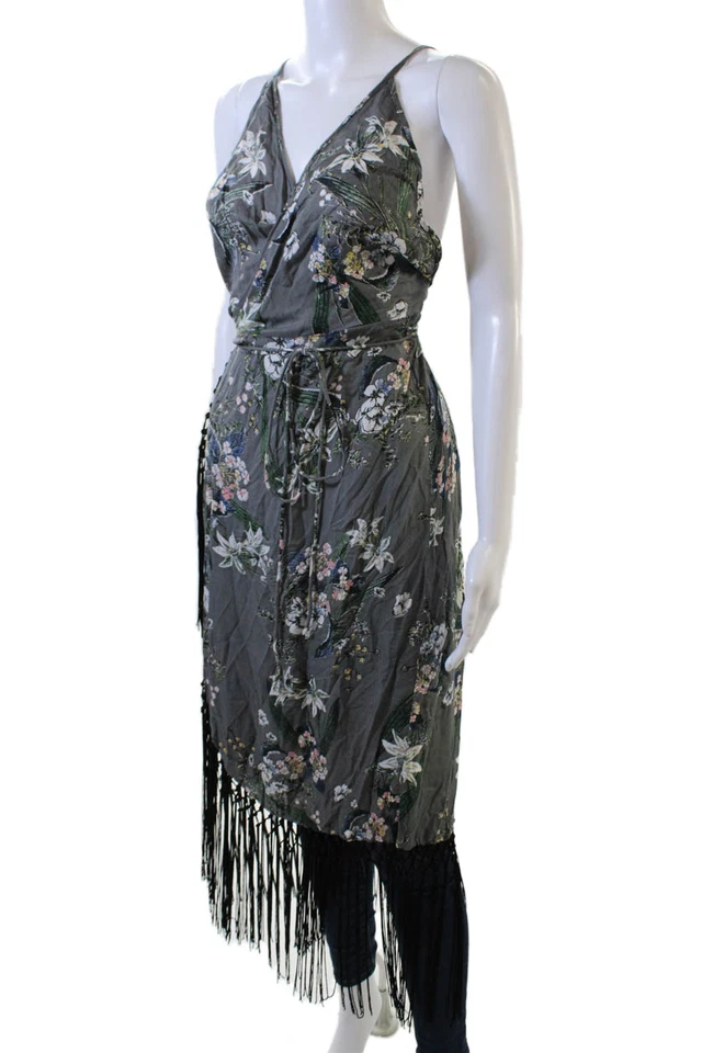 Blusa plumero gris con estampado floral sin mangas y detalle de flecos Cleobella para mujer talla S Foto 2 de 4