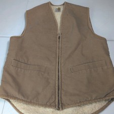 VTG Carhartt Duck Sherpa Lined Brown Canvas Vest Union Made In USA Mens Medium