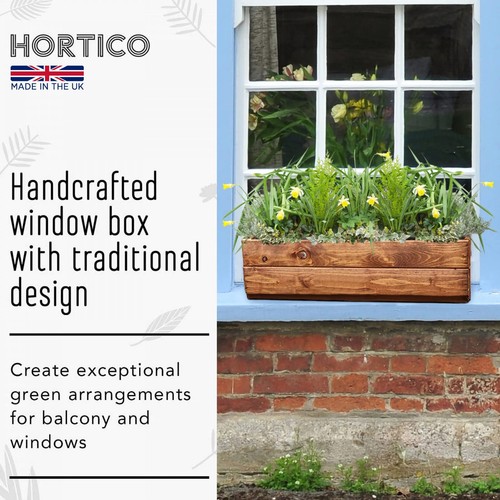 Set of 2 Window Box 50cm Garden Planter HORTICO Wooden Trough Outdoor Plant Pot - Picture 2 of 9