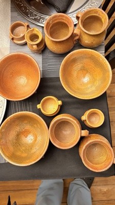 Red Clay Earthenware Set 11 Handmade Bowl Cup & More Cabin Rustic Southwest Deco
