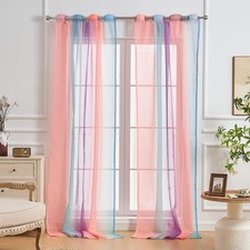 2 Panel Rainbow Sheer Curtains, Bedroom, Living Room Light Filtering Curtains...