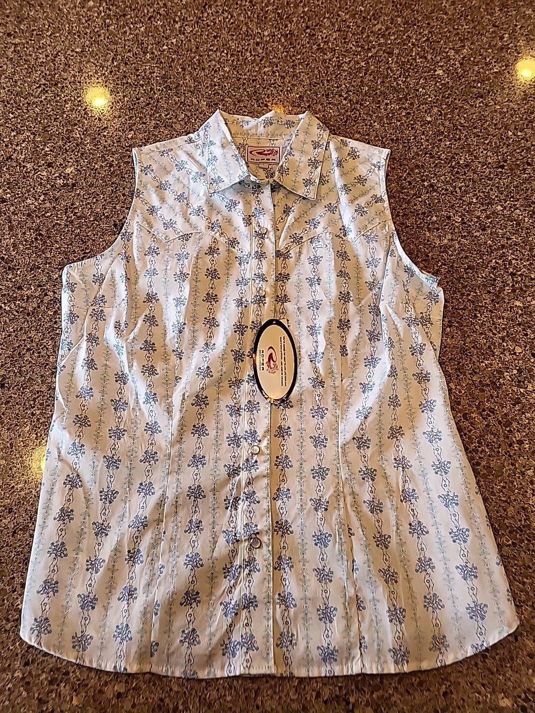 Roper Shirt Pearl Snap Sleeveless Women's LARGE Blue Floral Western Country NWT
