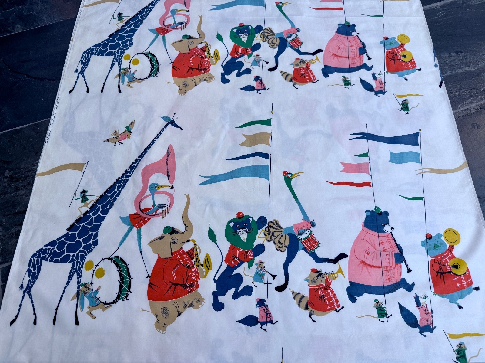 1950’s Musicians of the JUNGLE Novelty Mid Century Barkcloth  Era Vintage Fabric