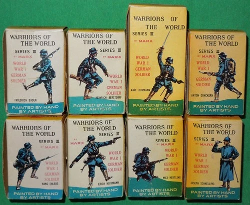 1960's Marx 1:32 Warriors of the World WW1 German Soldiers...8/8 w/Cards & Boxes