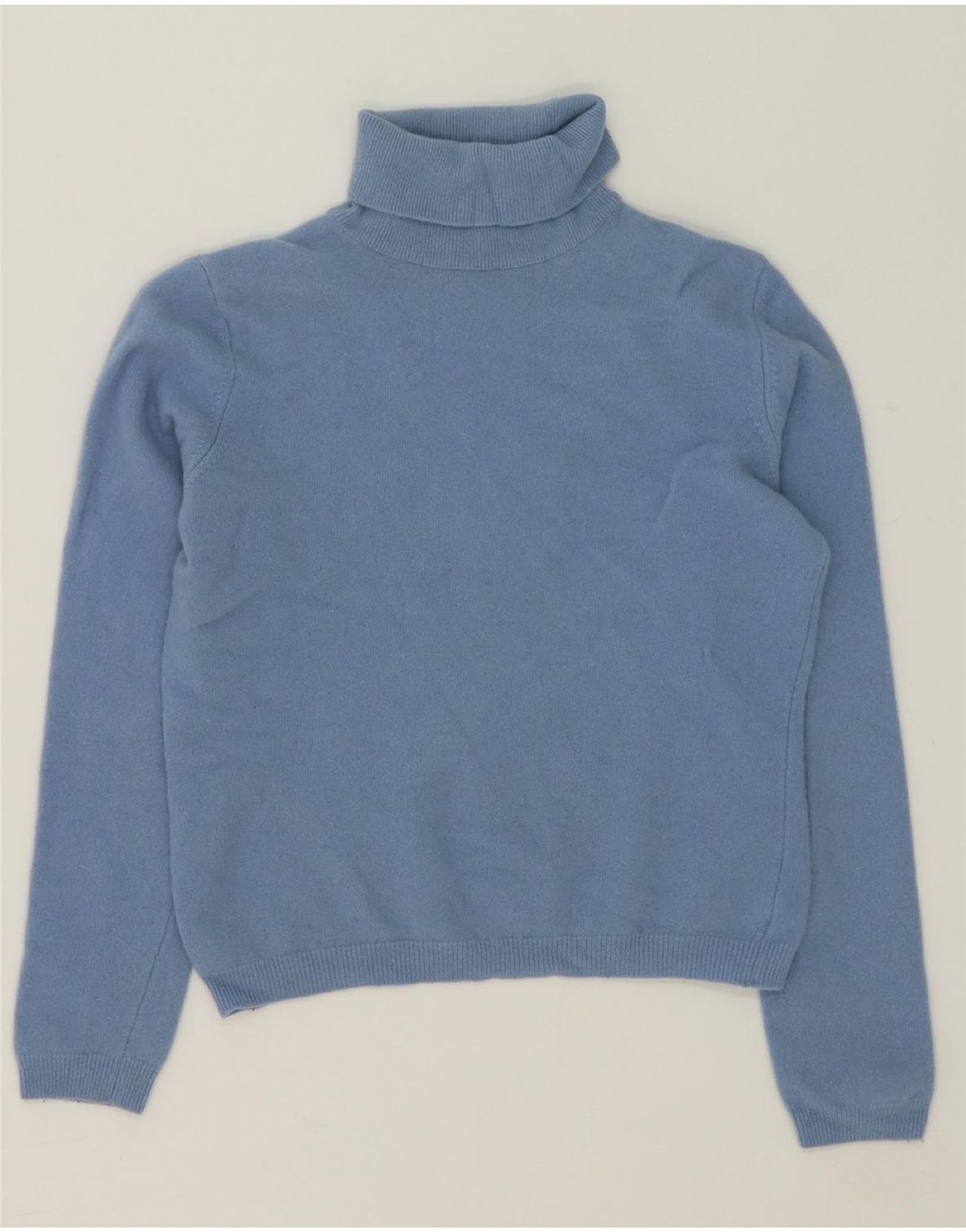 BENETTON Womens Crop Roll Neck Jumper Sweater UK 12 Medium Blue BU20