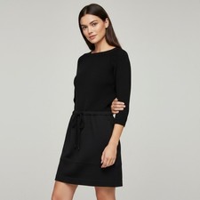 Susana Monaco Black Merino Wool Blend Mixed Media Drawstring Mini Dress Medium