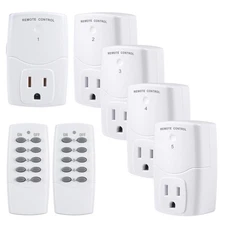 BN LINK Wireless Remote Control Outlet Kit 2 Remotes 5 Outlets White 100ft Range