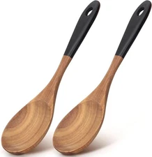 2 Pcs Large Wooden Spoons for Cooking Serving Spoon 12" Big Mixing Black 